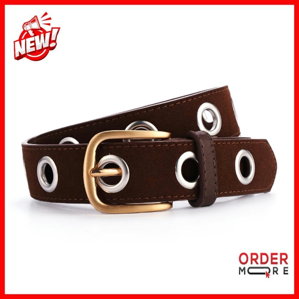 Punk Style Leather Belt Silver Grommets Retro Woven Design Women's Accessory